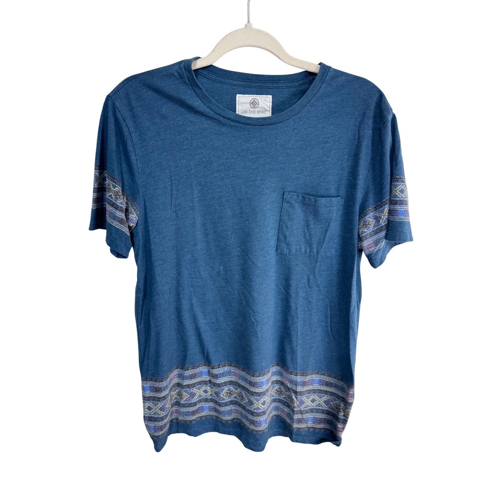On The Byas Women's M‎ Blue T-Shirt Aztec Pocket Casual